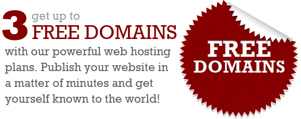 Get up to 3 FREE DOMAINS with our powerful web hosting plans. Publish your website in a matter of minutes and get yourself known to the world!
